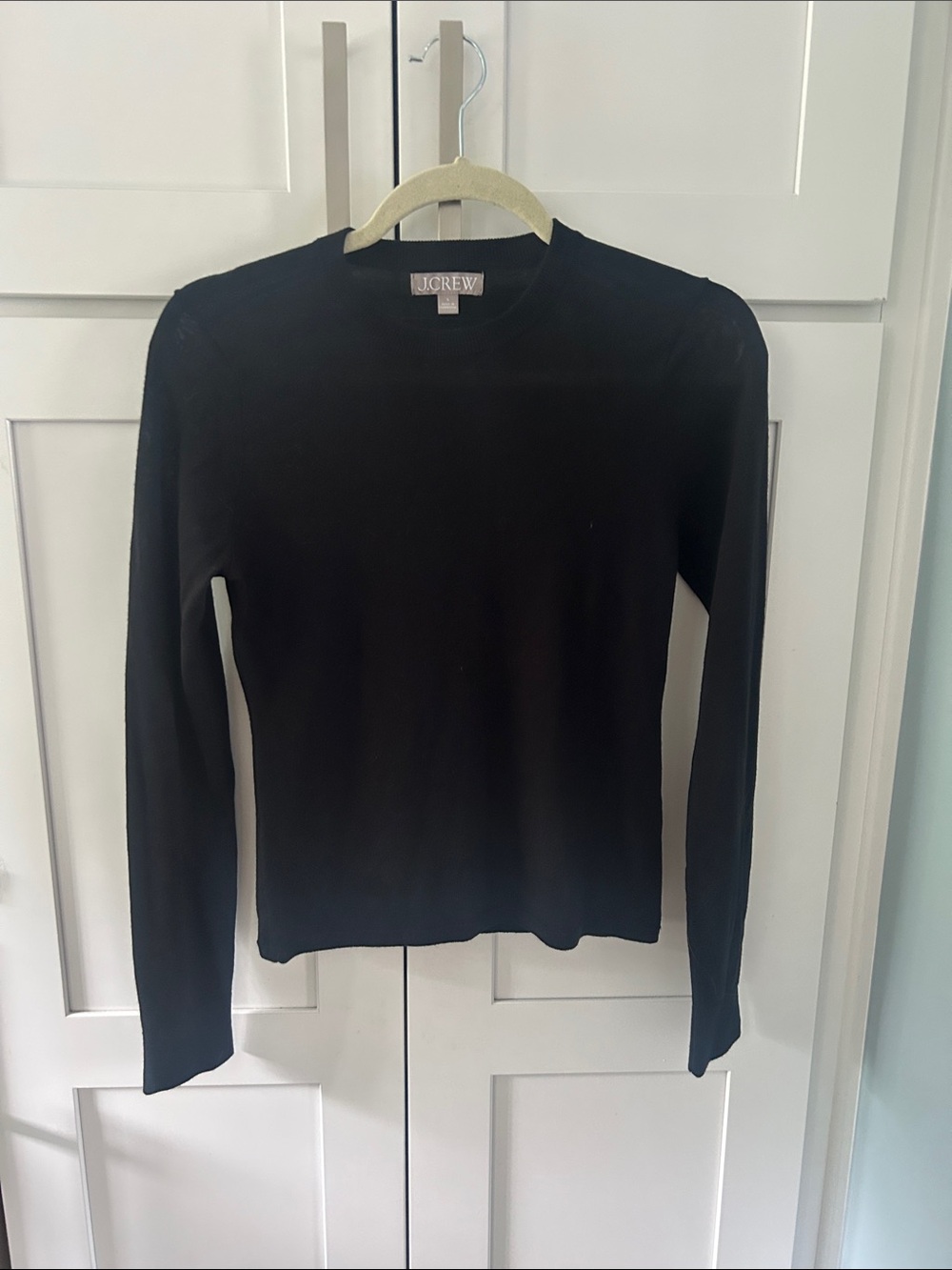 J. Crew Women's 100% Merino Wool Fitted Black Crewneck Sweater